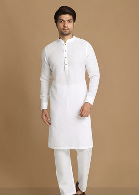 alt message - Manyavar Men Summer Essential White Kurta image number 1